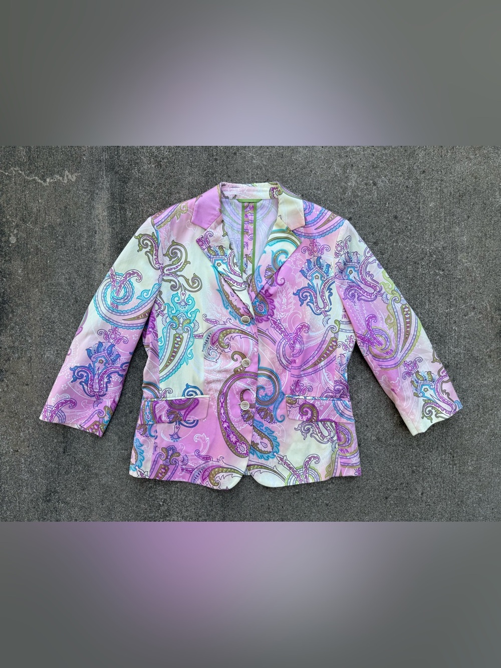 ETRO Milano Paisley Printed Cotton Blazer Jacket Pastel Multicolor IT 46 US 10